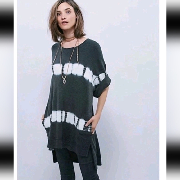 We The Free Tops - Free People Canyon Wash Tie-Dyed Thermal Tunic Oversized With Pockets Pullover S